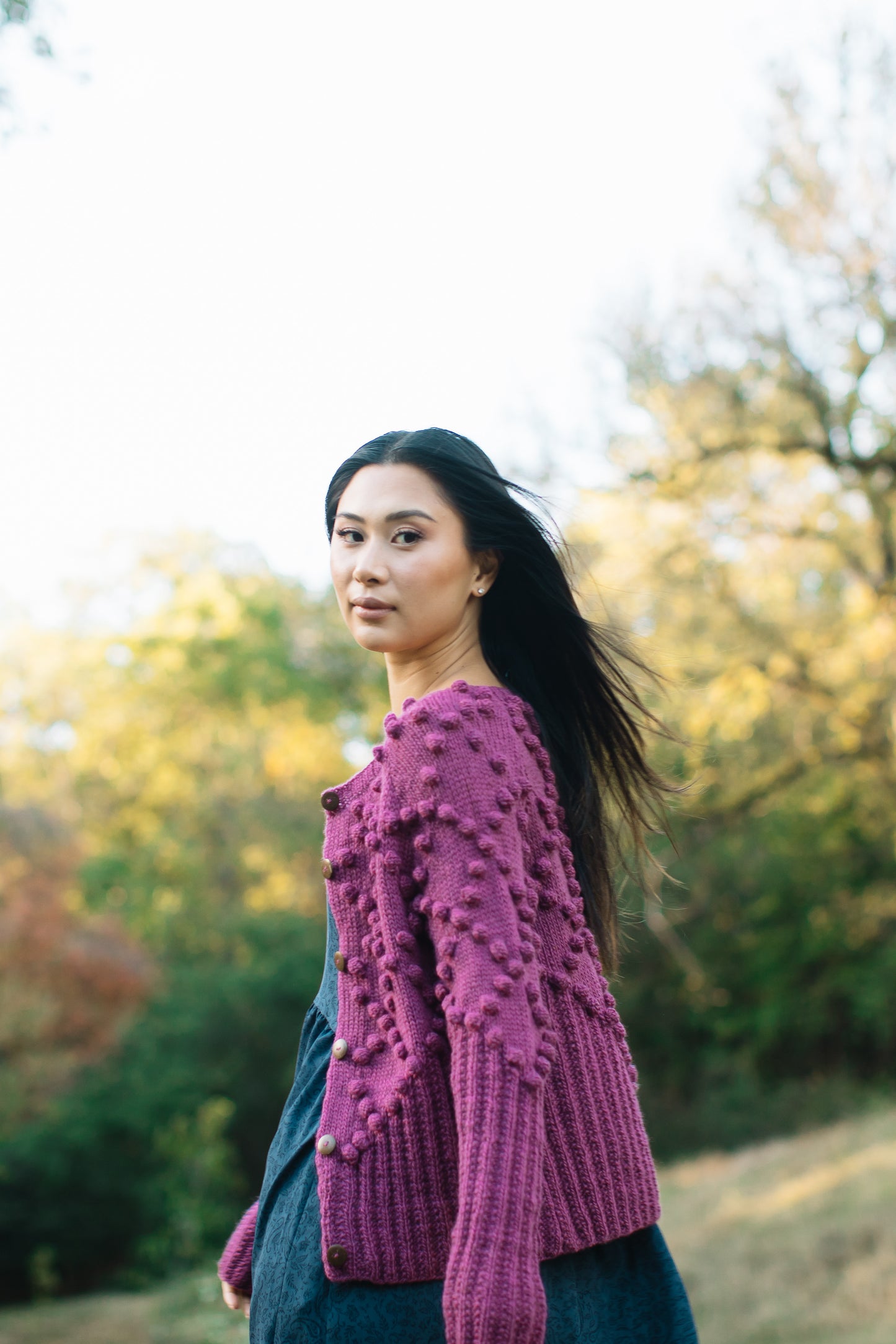 Hand Knit Nepali Wool Jill Sweater in Fuchsia Made to Order