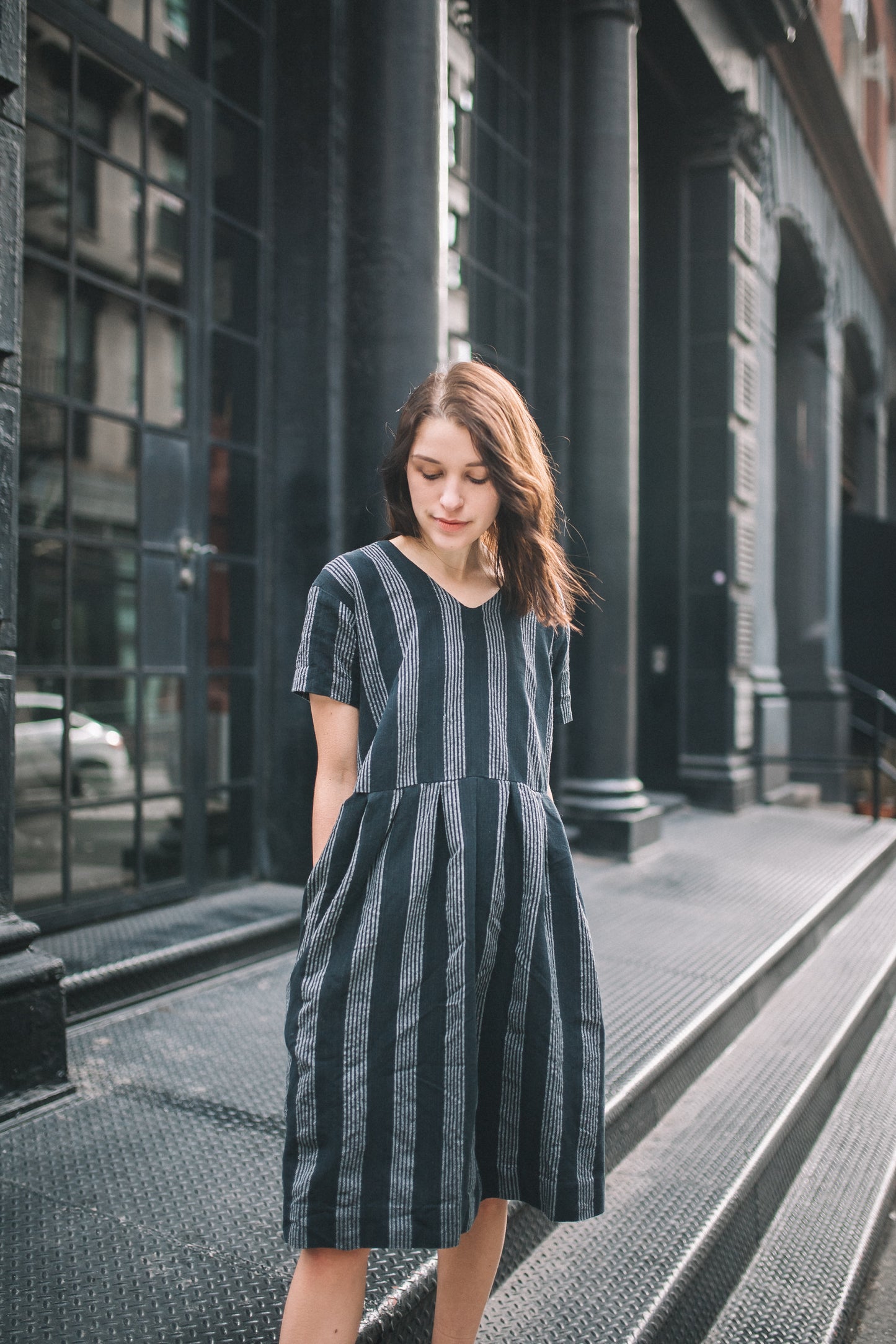Eloise Handwoven Cotton Dress in Silver - M Left