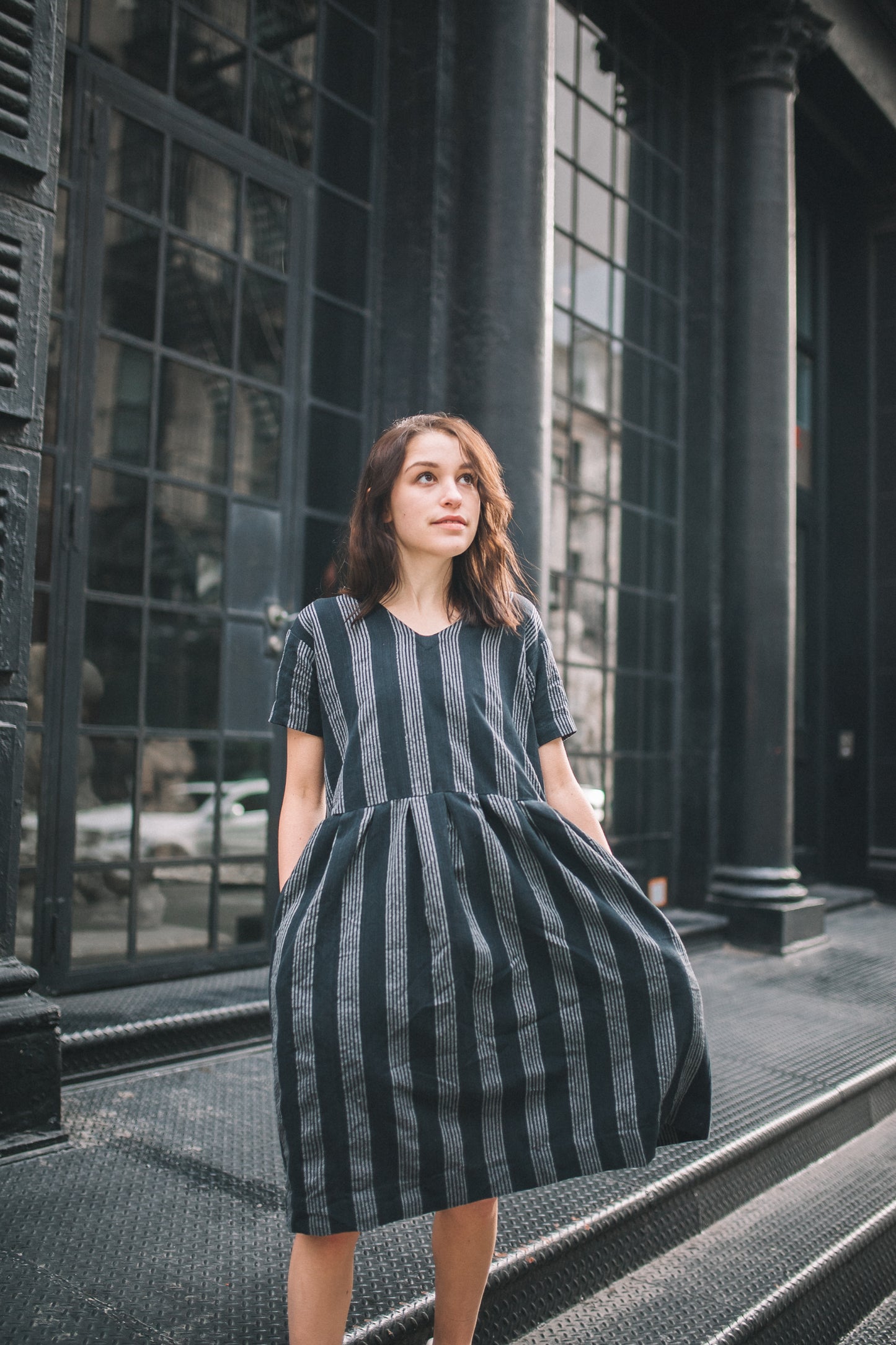 Eloise Handwoven Cotton Dress in Silver - M Left