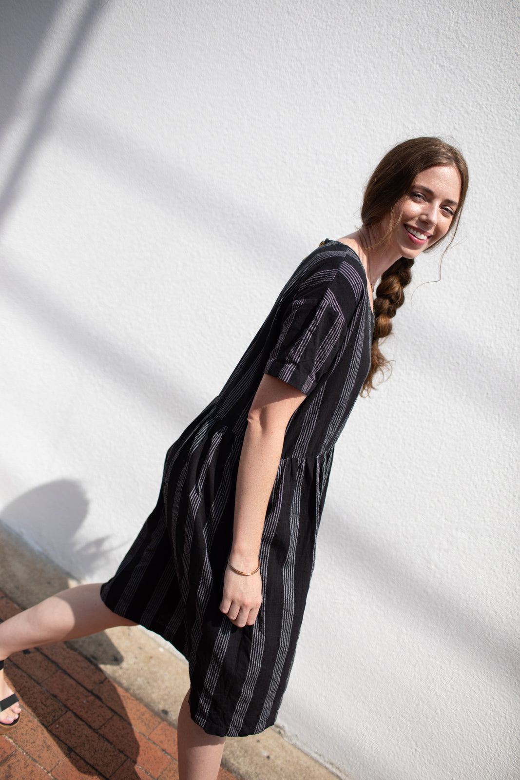 Eloise Handwoven Cotton Dress in Silver - M Left
