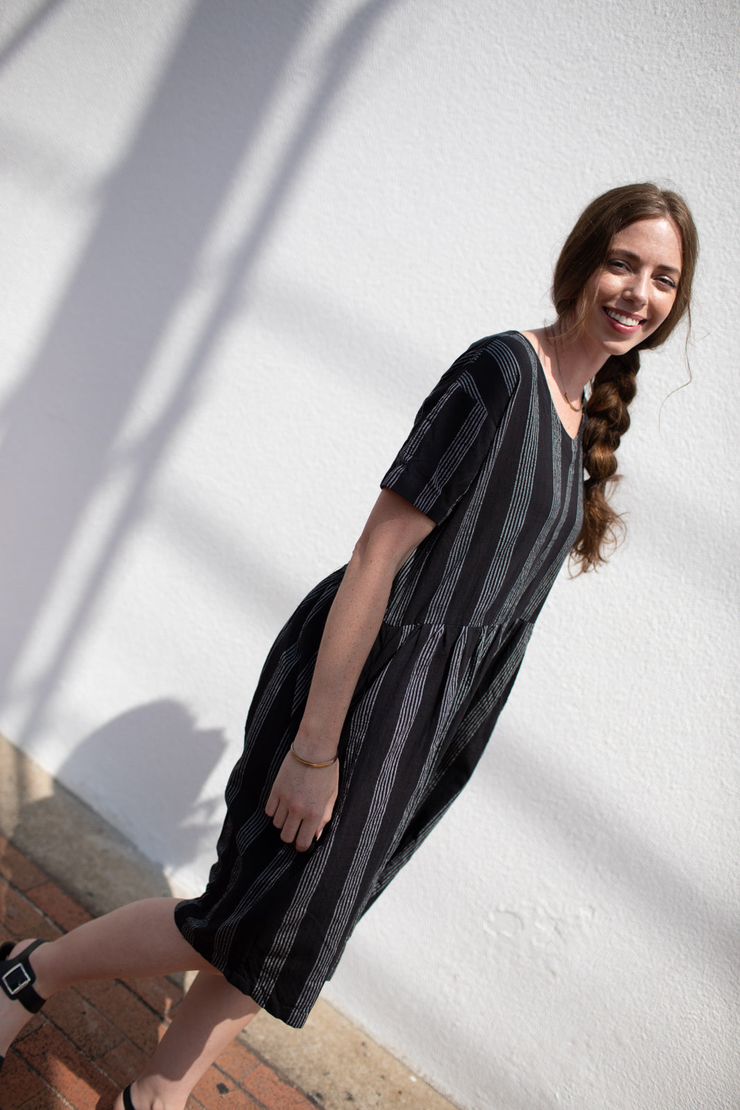 Eloise Handwoven Cotton Dress in Silver - M Left