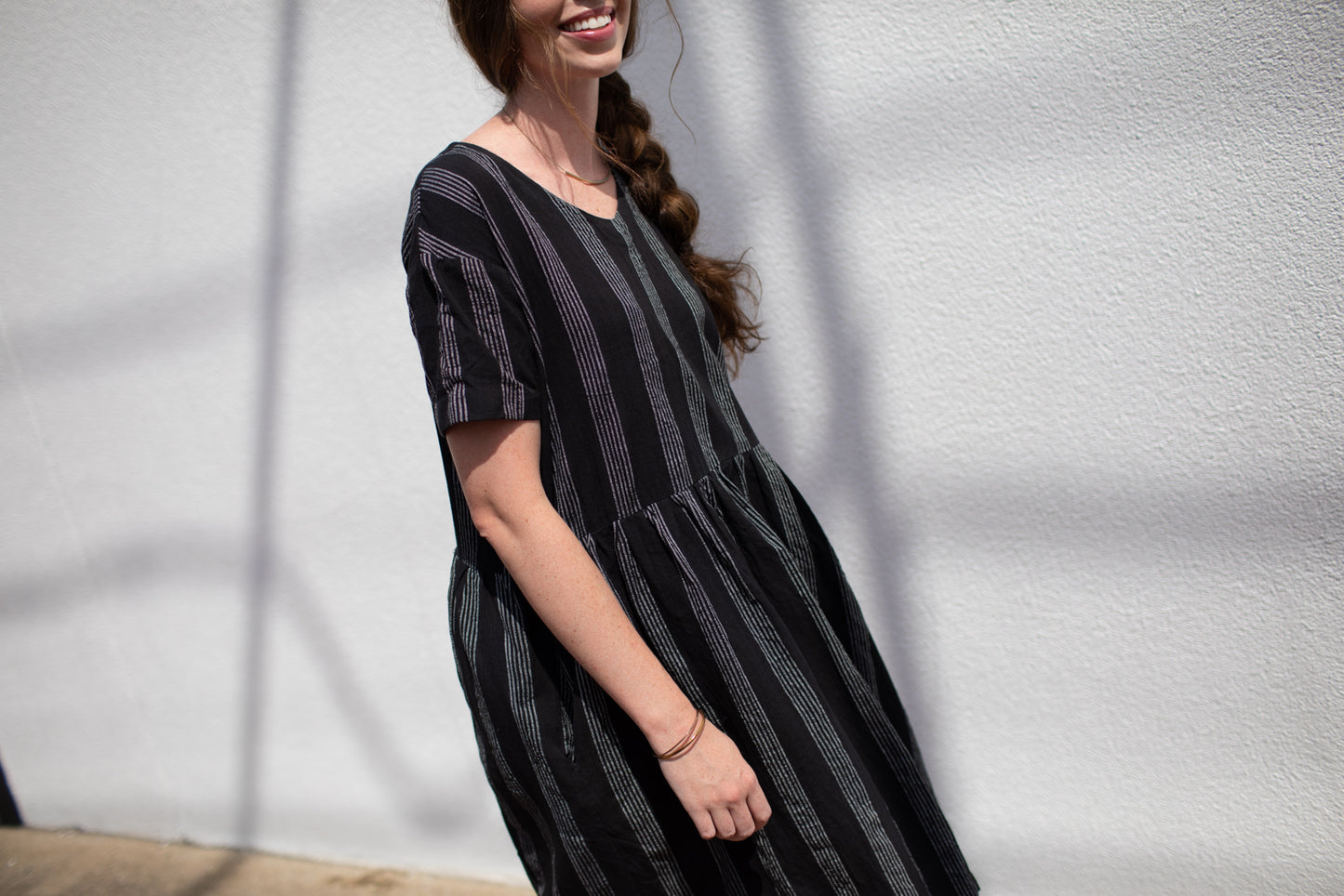 Eloise Handwoven Cotton Dress in Silver - M Left