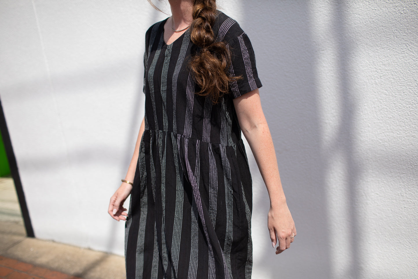 Eloise Handwoven Cotton Dress in Silver - M Left