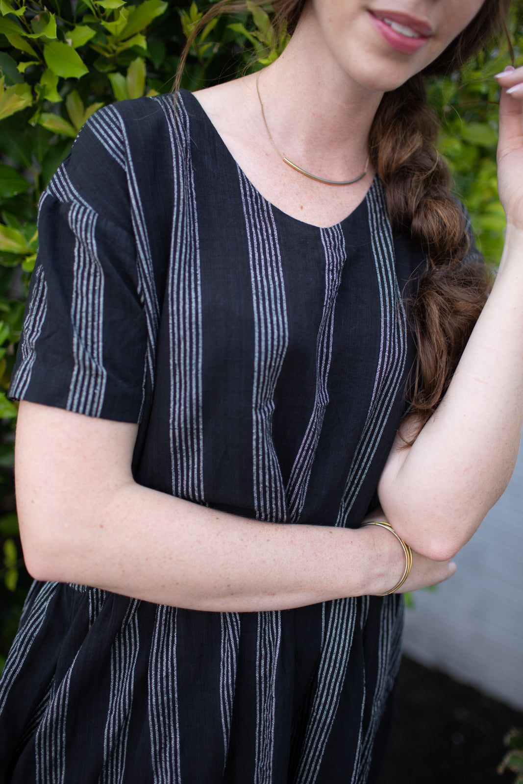 Eloise Handwoven Cotton Dress in Silver - M Left