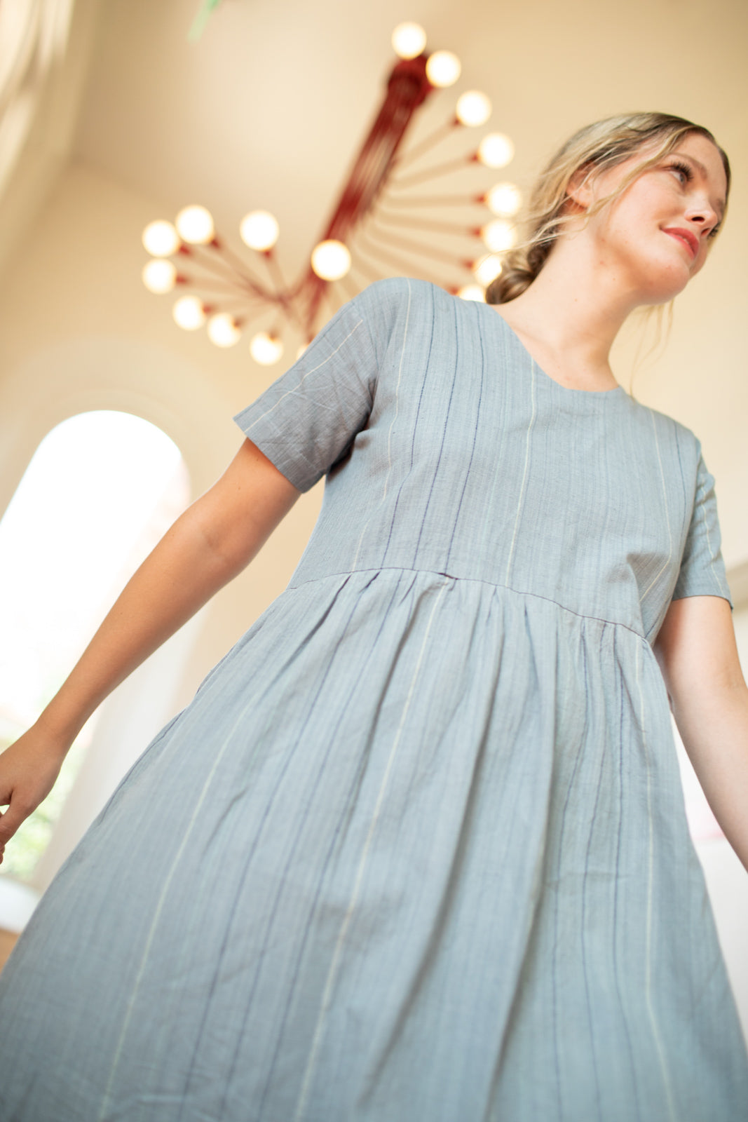 Eloise Handwoven Cotton Dress in Silver - M Left