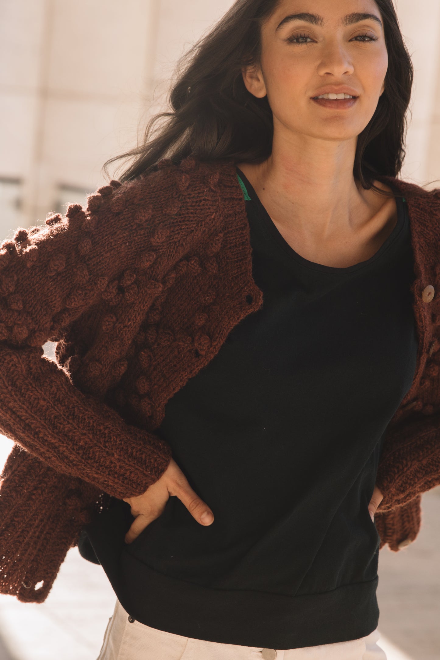 Hand Knit Nepali Wool Jill Sweater in Rust - M and XL Left