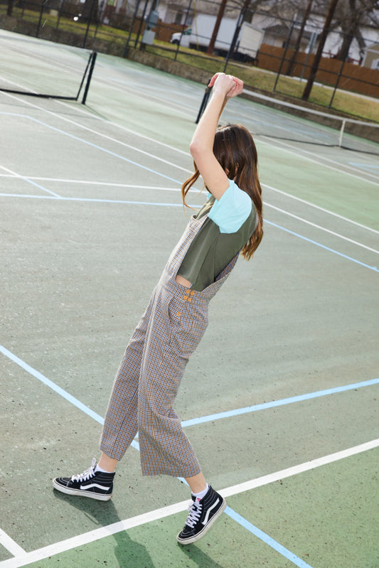 Dilsi Handwoven Cotton Overalls in Brown and Blue Plaid Made to Order