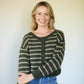 Leota Striped Wool Cardigan in Green and Beige Made to Order