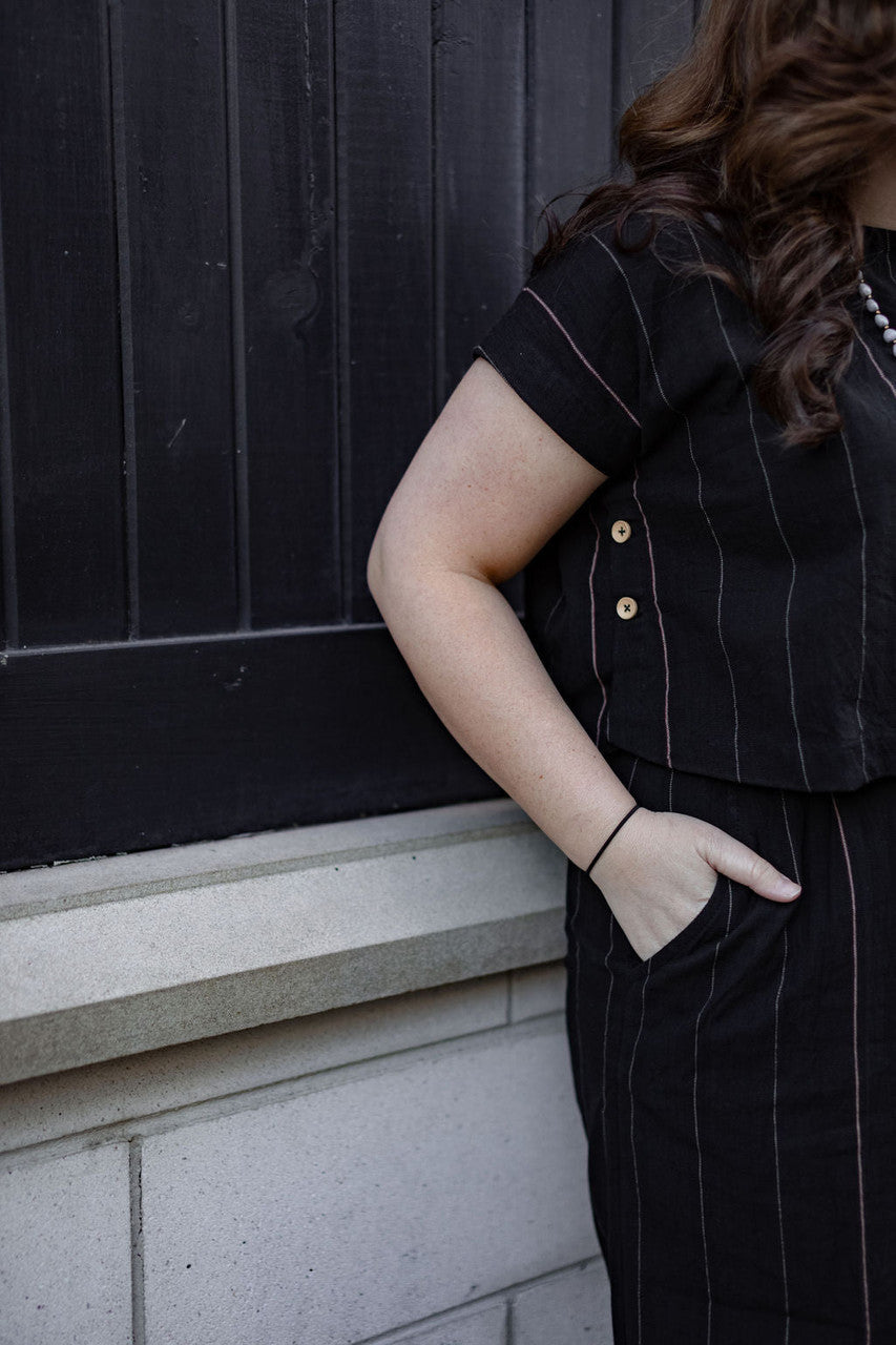 Katie Handwoven Cotton Black Cropped Shirt