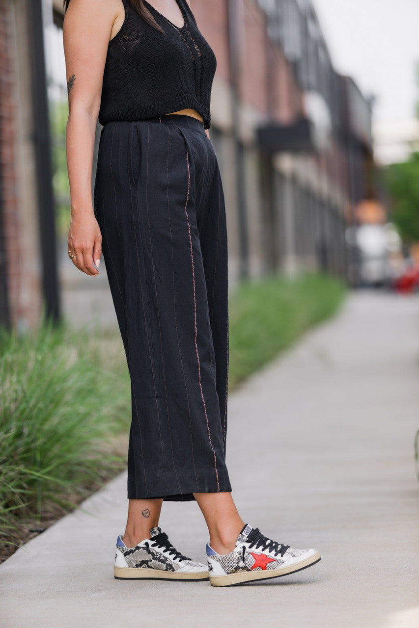 Katie Handwoven Cotton Black Cropped Shirt