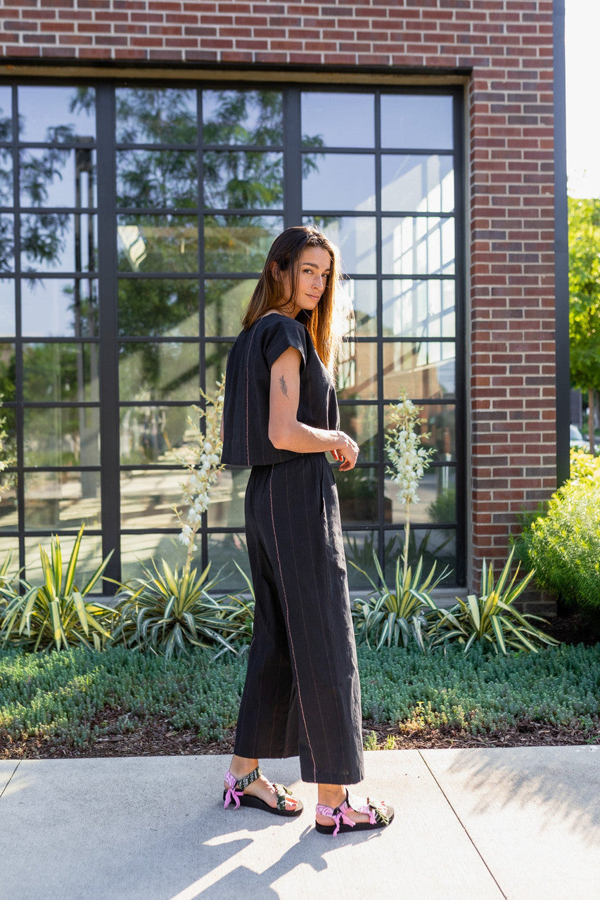 Katie Handwoven Cotton Black Cropped Shirt