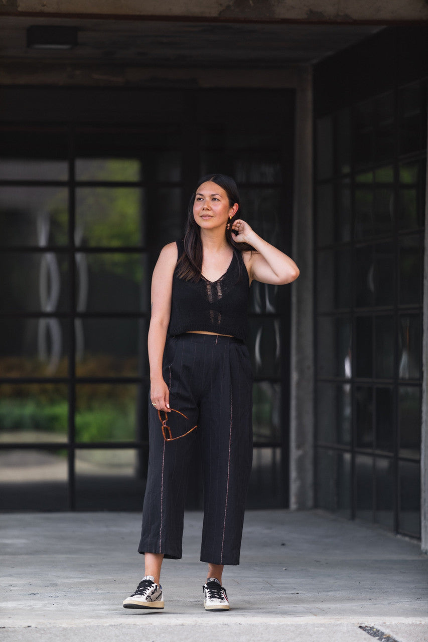 Katie Handwoven Cotton Black Cropped Shirt