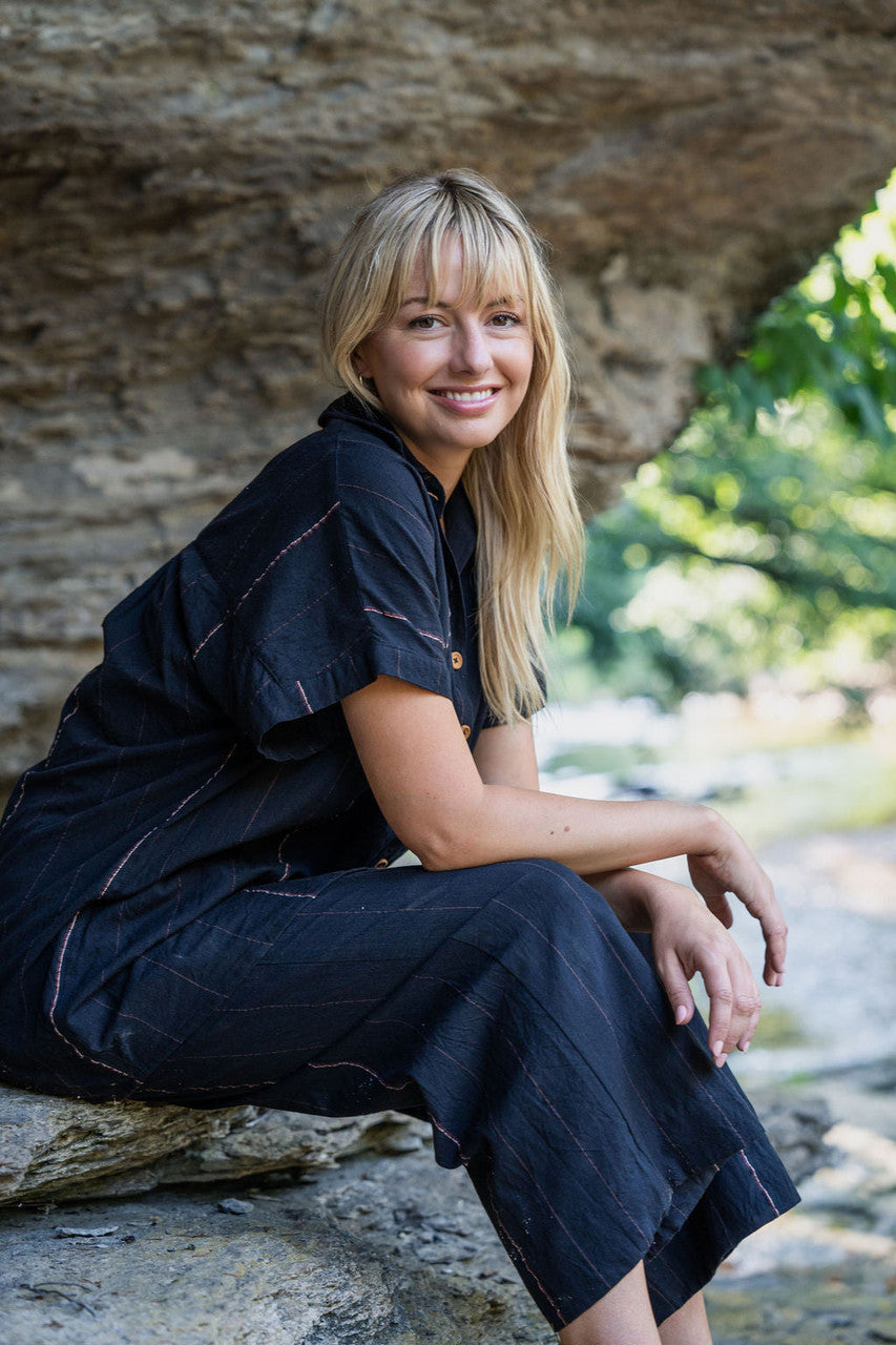 Katie Handwoven Cotton Black Cropped Shirt