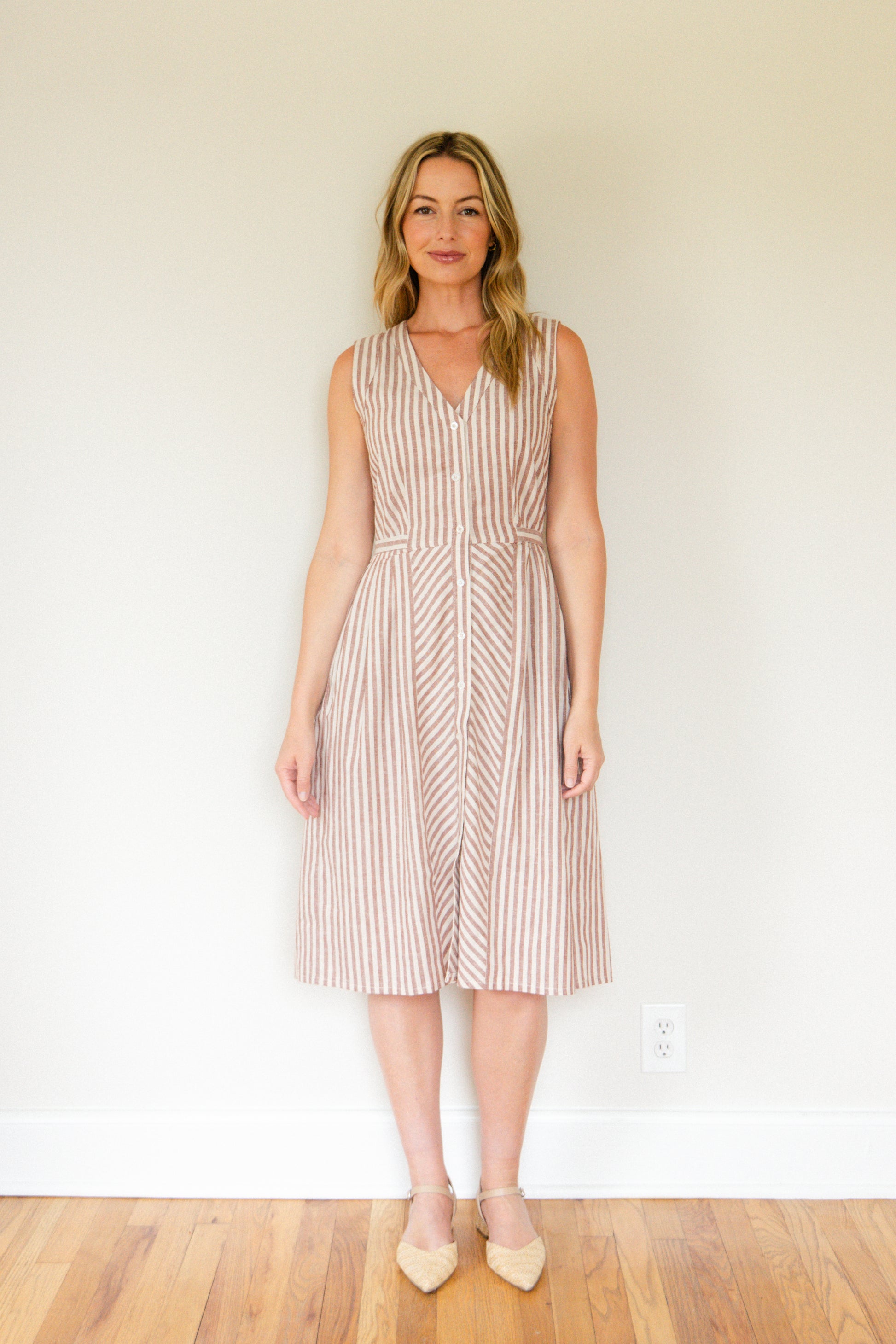 striped dress linen Sleeveless open back striped linen dress OffOn