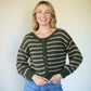 Leota Striped Wool Cardigan in Green and Beige Made to Order