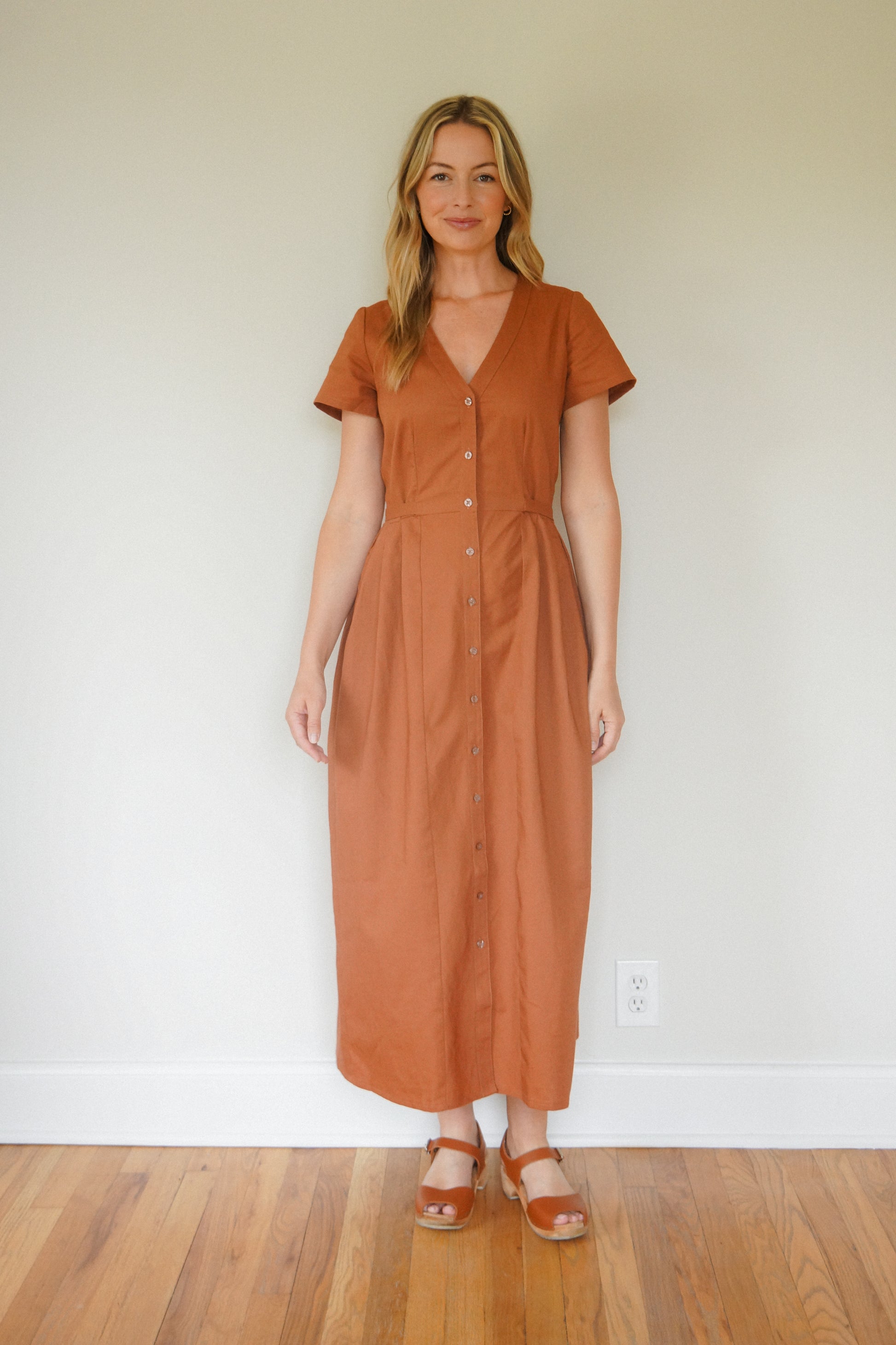 terracotta linen dress Button Through Linen Dress