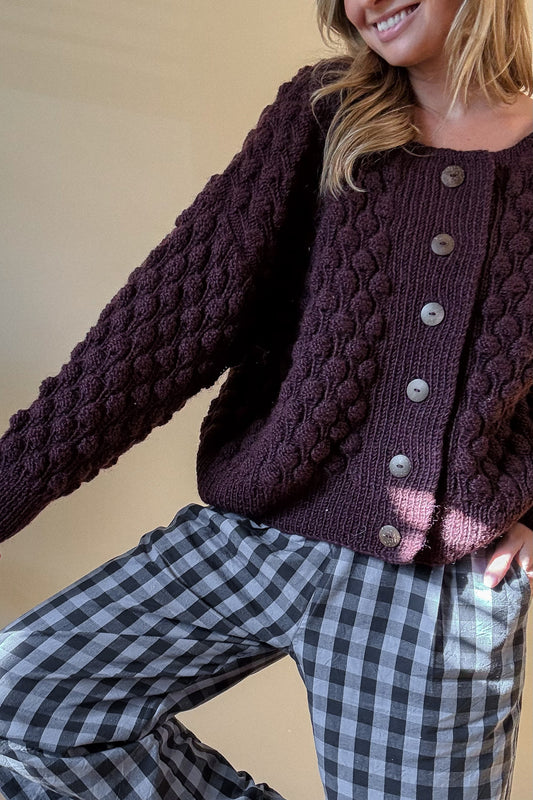 Quinn Wool Cardigan in Plum Made to Order