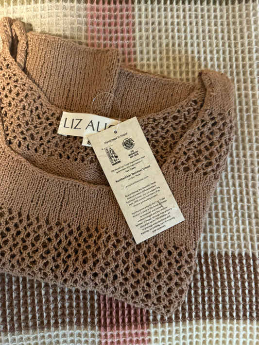 Lindy Hand Knit Cotton Lace Tank in Mauve Brown