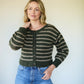 Leota Striped Wool Cardigan in Green and Beige Made to Order