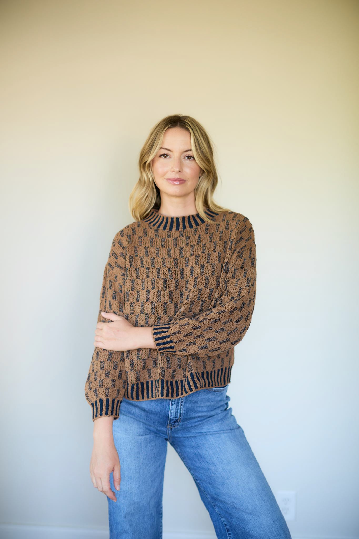 Faye Cotton Pullover in Chestnut and Navy Made to Order