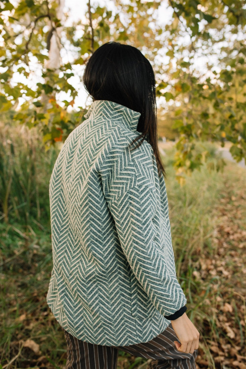 Portuguese Wool Pieper Coat in Grey Houndstooth