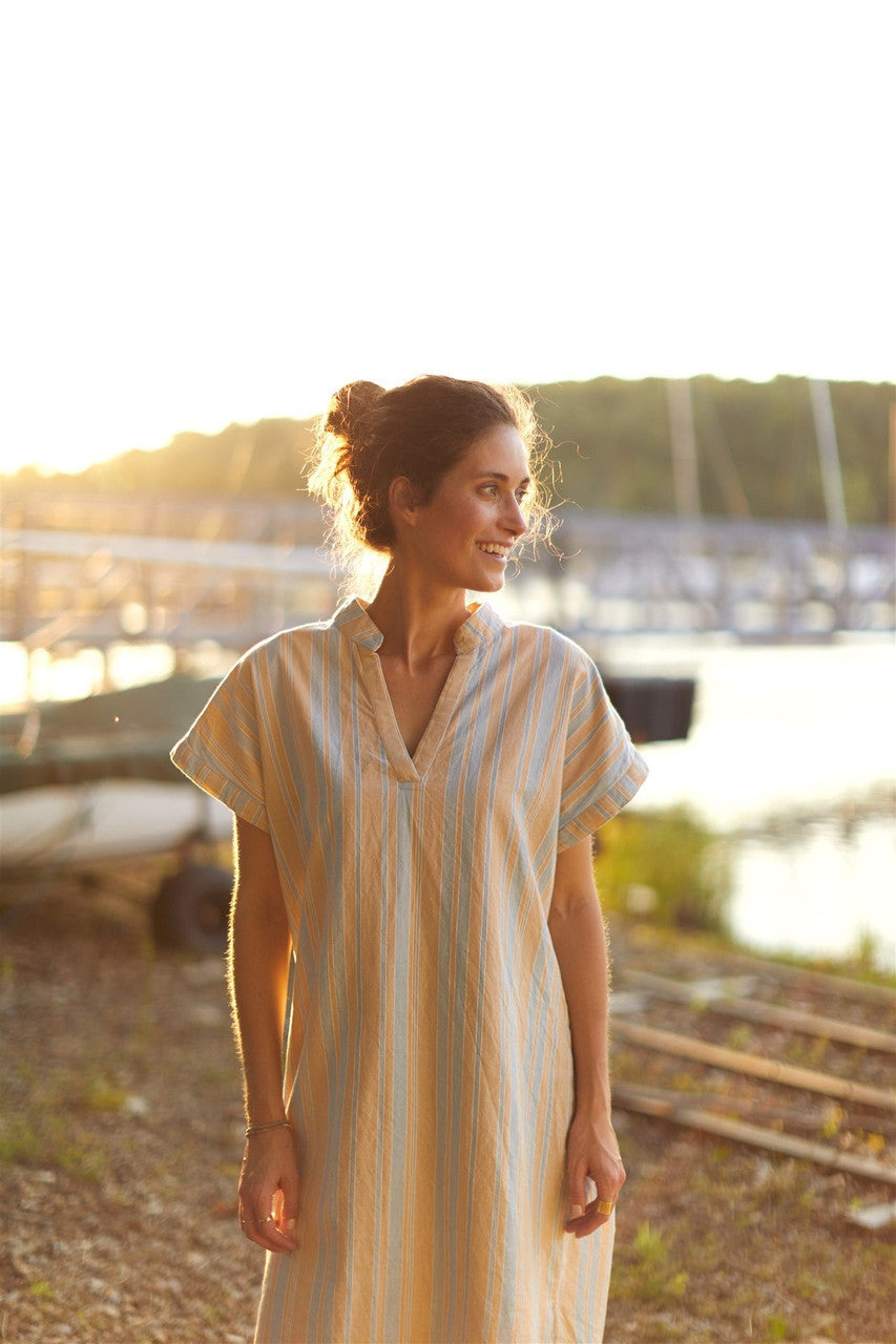 Paula Handwoven Cotton Tunic Dress in Teal Plaid Made to Order