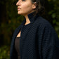 Portuguese Wool Pieper Coat in Navy and Black Herringbone Made to Order