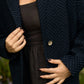 Portuguese Wool Pieper Coat in Navy and Black Herringbone Made to Order