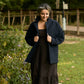 Portuguese Wool Pieper Coat in Navy and Black Herringbone Made to Order