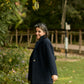 Portuguese Wool Pieper Coat in Navy and Black Herringbone Made to Order