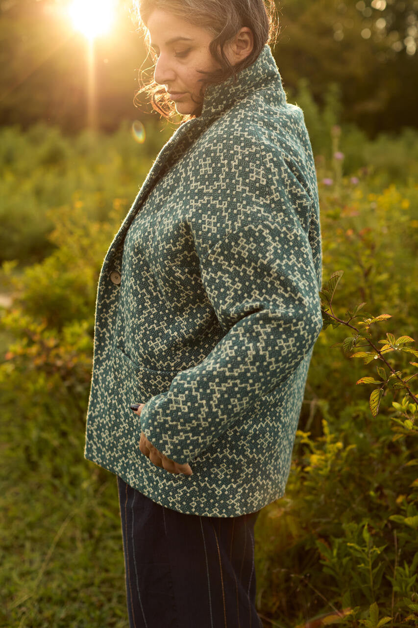 Portuguese Wool Pieper Coat in Dark Grey and Cream Lace Weave Made to Order