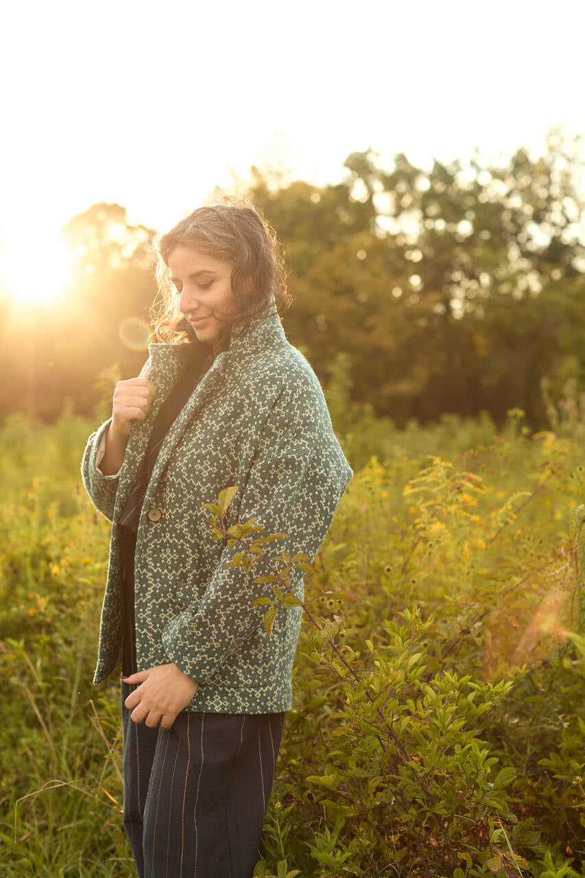 Portuguese Wool Pieper Coat in Dark Grey and Cream Lace Weave Made to Order