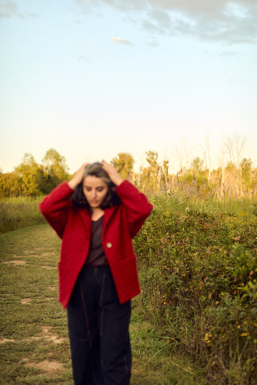 Portuguese Wool Pieper Coat in Red Houndstooth Made to Order