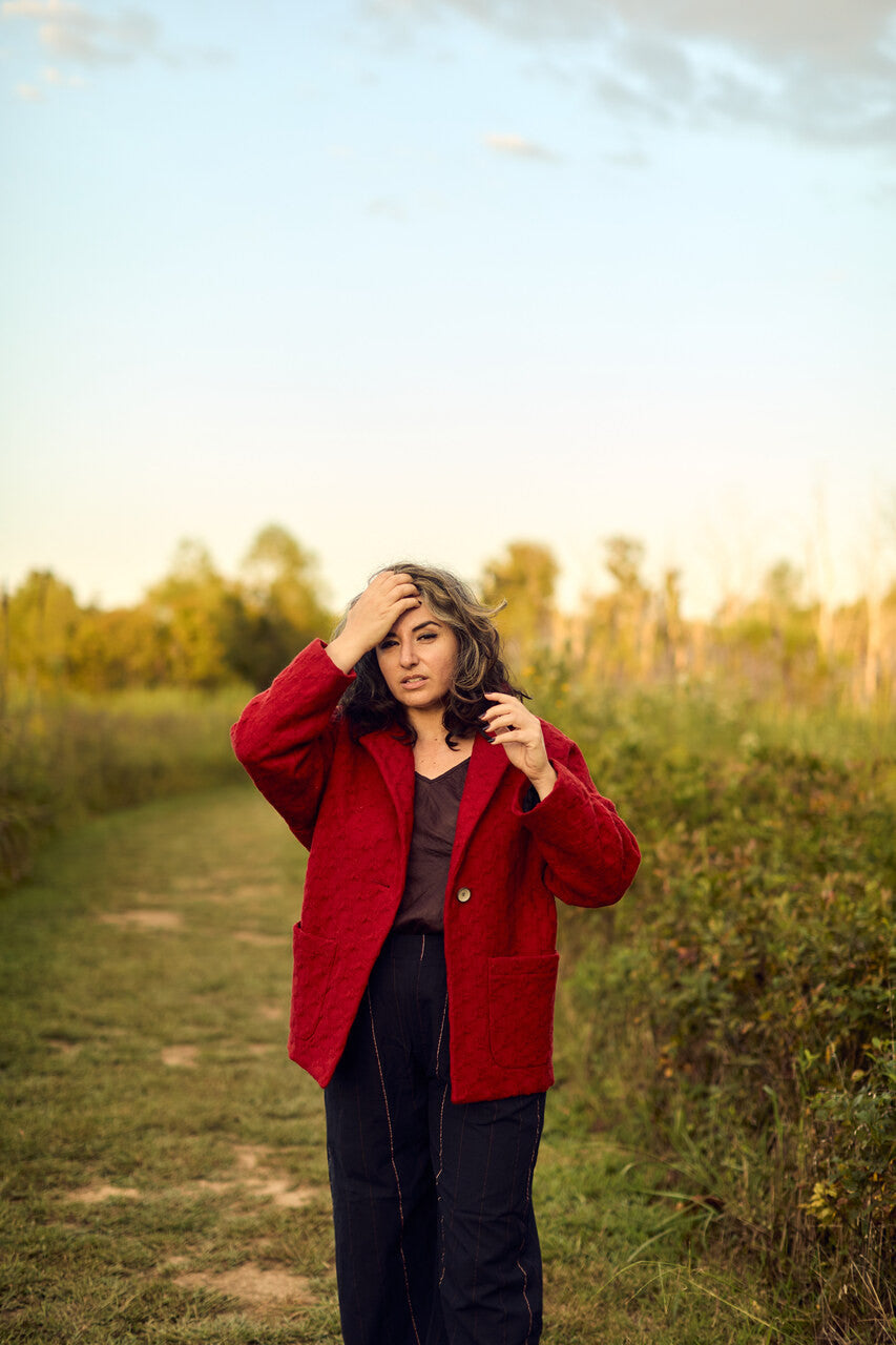 Portuguese Wool Pieper Coat in Red Houndstooth Made to Order