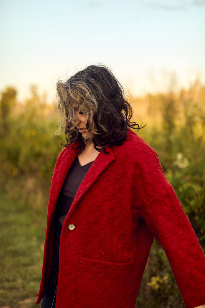 Portuguese Wool Pieper Coat in Red Houndstooth Made to Order