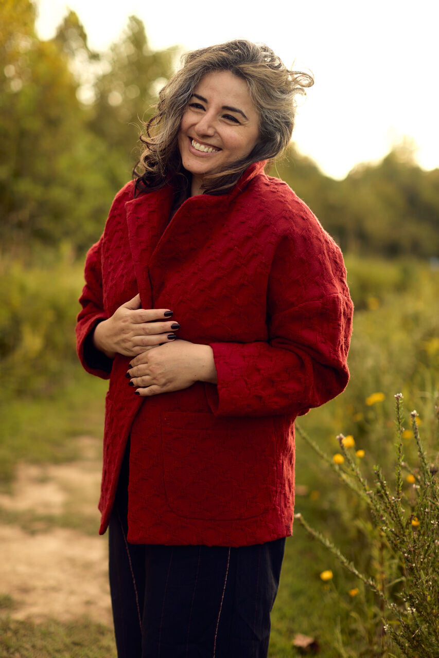 Portuguese Wool Pieper Coat in Red Houndstooth Made to Order