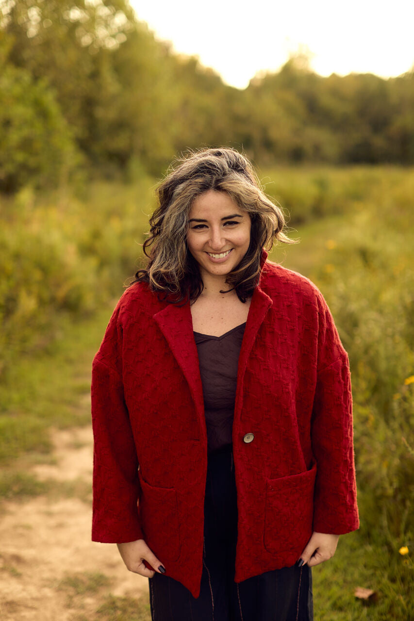 Portuguese Wool Pieper Coat in Red Houndstooth Made to Order