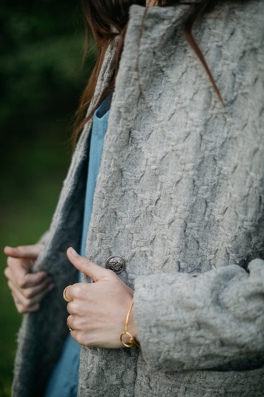 Portuguese Wool Pieper Coat in Grey Houndstooth