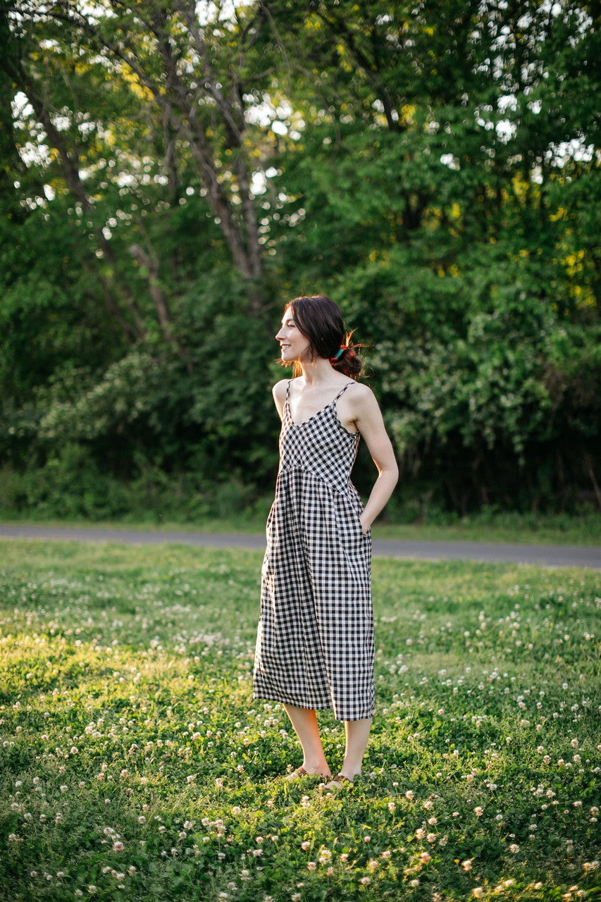 Faro Dress in Black and White Gingham Cotton Made to Order