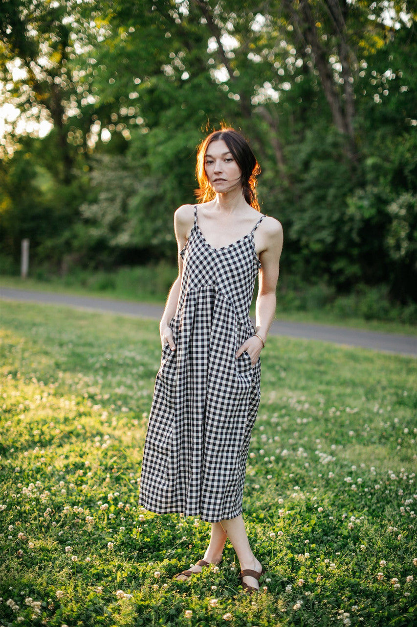 Faro Dress in Black and White Gingham Cotton Made to Order