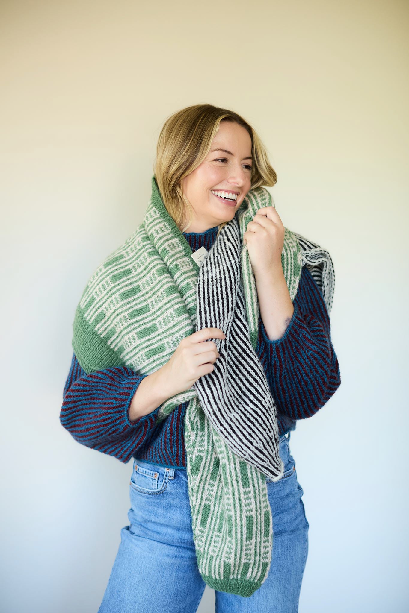 Kitty Pashmina Pullover in Black and White or Green and Pink Made to Order