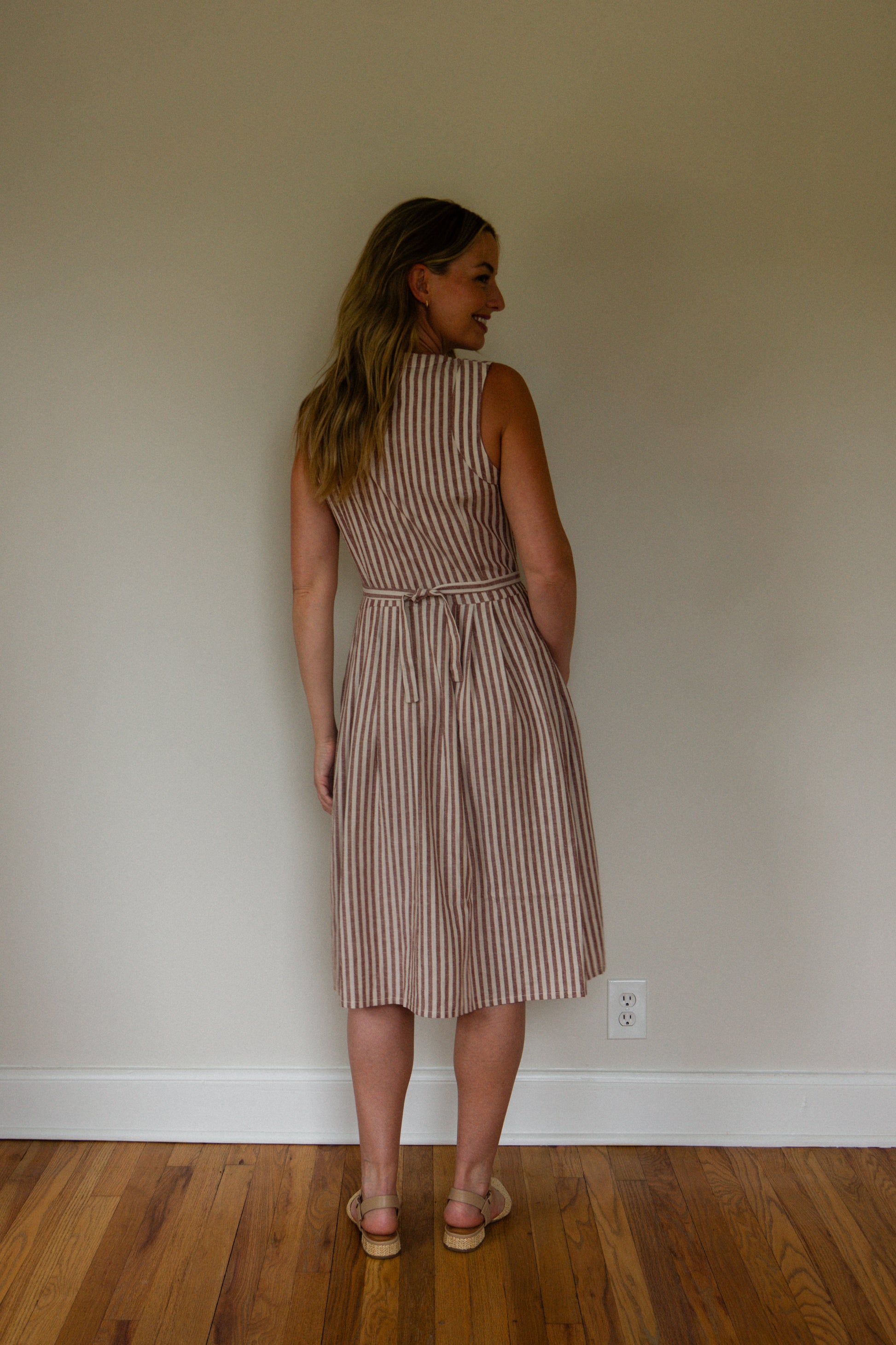 red striped linen dress Magaschoni Womens NWT Red Striped Linen Dress XS