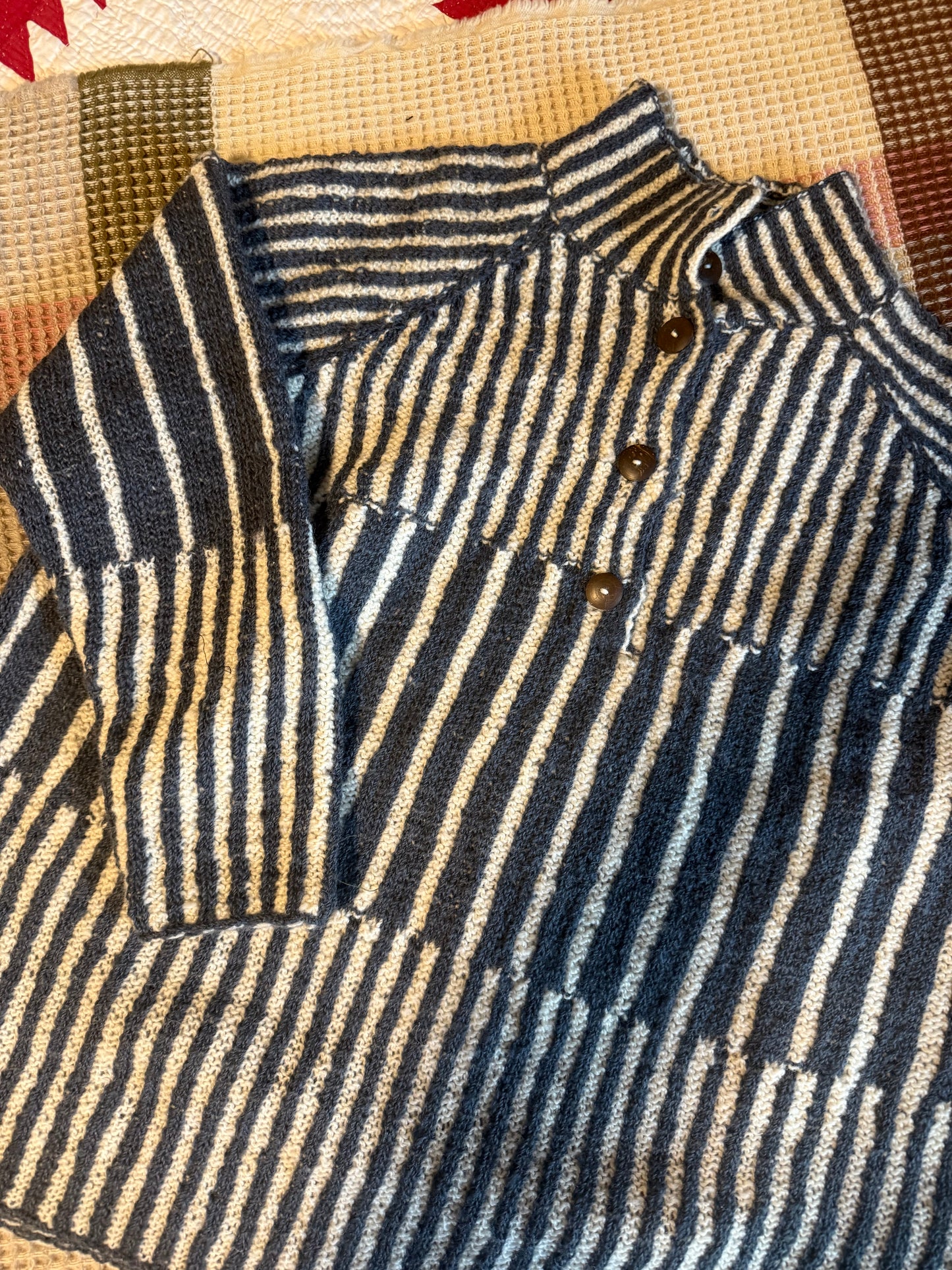 Tiff Oversized Wool Henley in Slate and Cream Made to Order