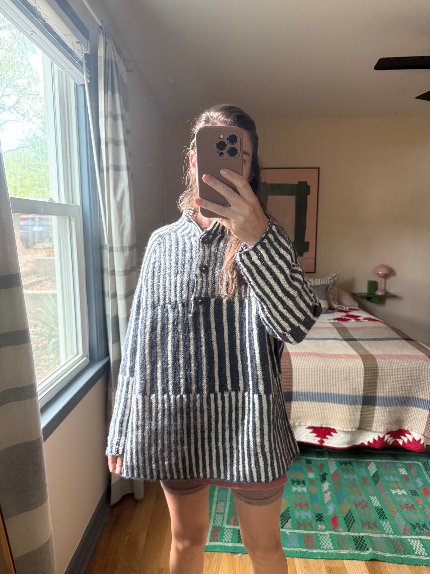Tiff Oversized Wool Henley in Slate and Cream Made to Order