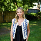 Martha Hand Knit Cotton Vest in Cream and Cobalt