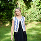 Martha Hand Knit Cotton Vest in Cream and Cobalt
