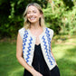 Martha Hand Knit Cotton Vest in Cream and Cobalt
