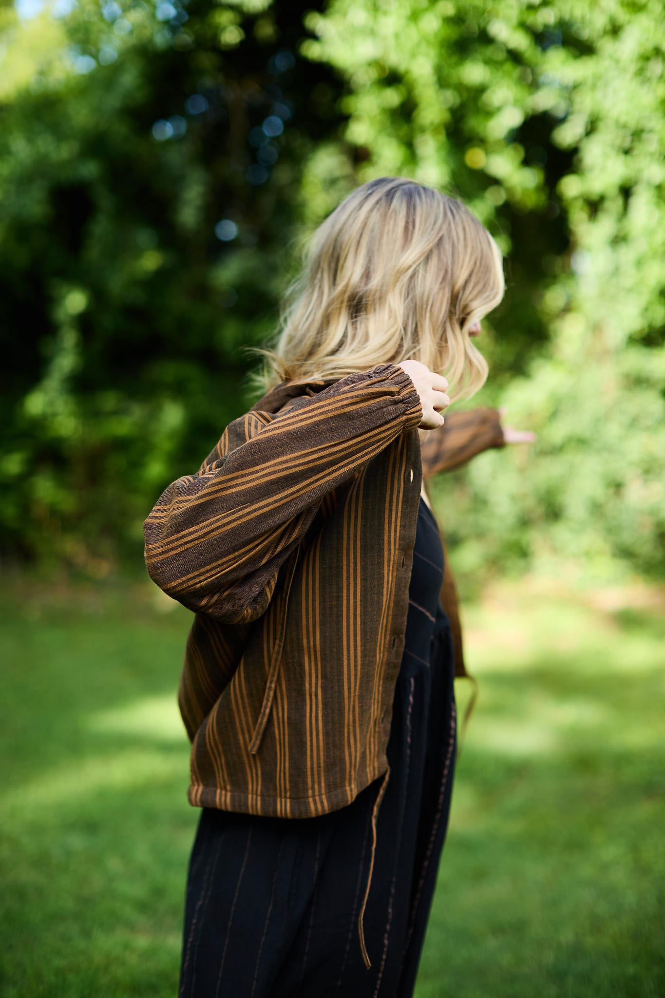 Maria Handwoven Cotton Jacket in Brown Stripe