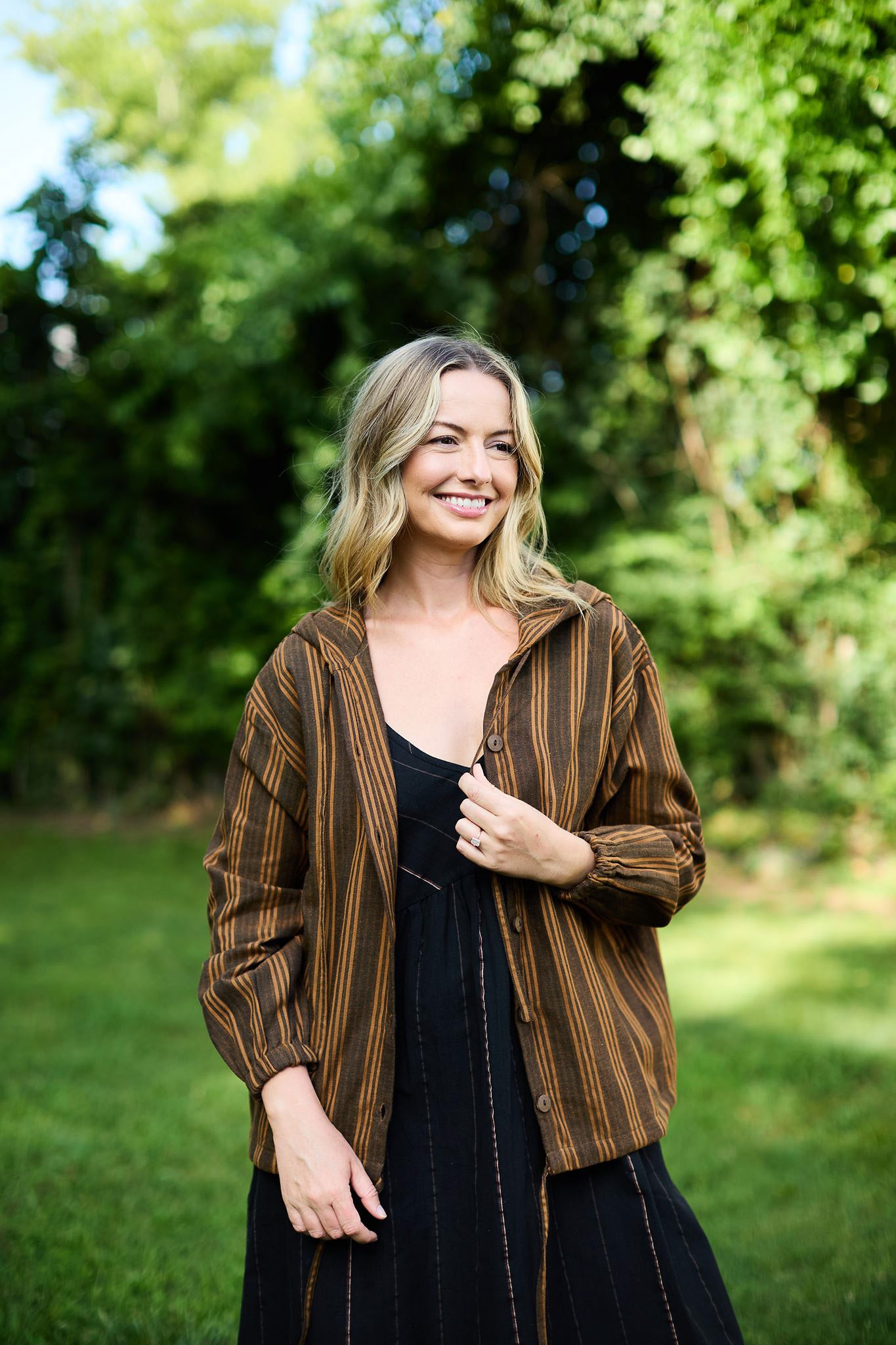 Maria Handwoven Cotton Jacket in Brown Stripe