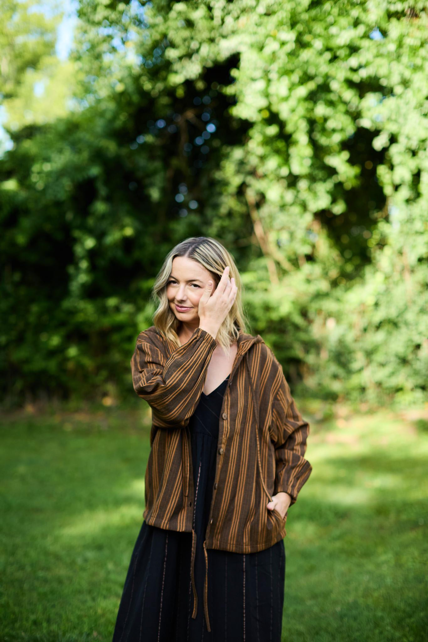Maria Handwoven Cotton Jacket in Brown Stripe